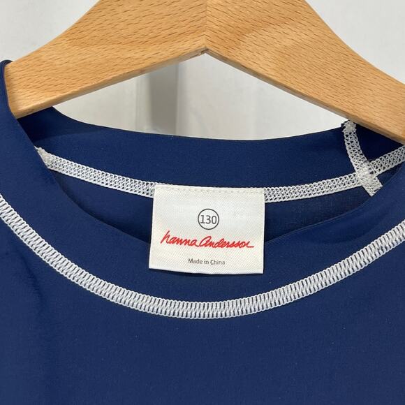 HANNA ANDERSSON Size 130 8 Short Sleeve Rash Guard Swim Top Navy Blue Kids - Picture 3 of 8